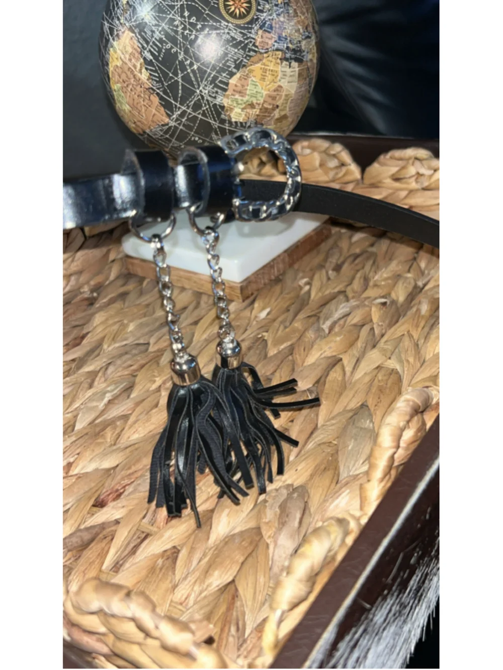 Women's Unbranded Black Belt with Silver Chain Tassels One Size
